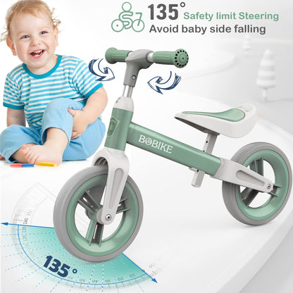 Bobike Toddler Balance Bike Toys for 1 to 6 Year Old Girls Boys Adjustable Seat and Handlebar No-Pedal Training Bike Best Gifts for Kids (Green)