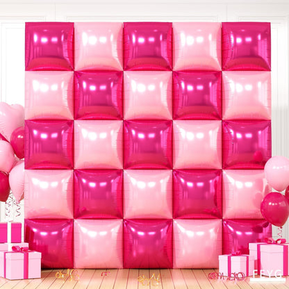 Hot Pink and Rose Double Sided Square Foil Balloons Wall,19 Inches Pink Metallic Foil Balloons Tunnel Arch Kit for Girls Bachelorette,Wedding,Anniversary,Mothers Day Party Background Decorations