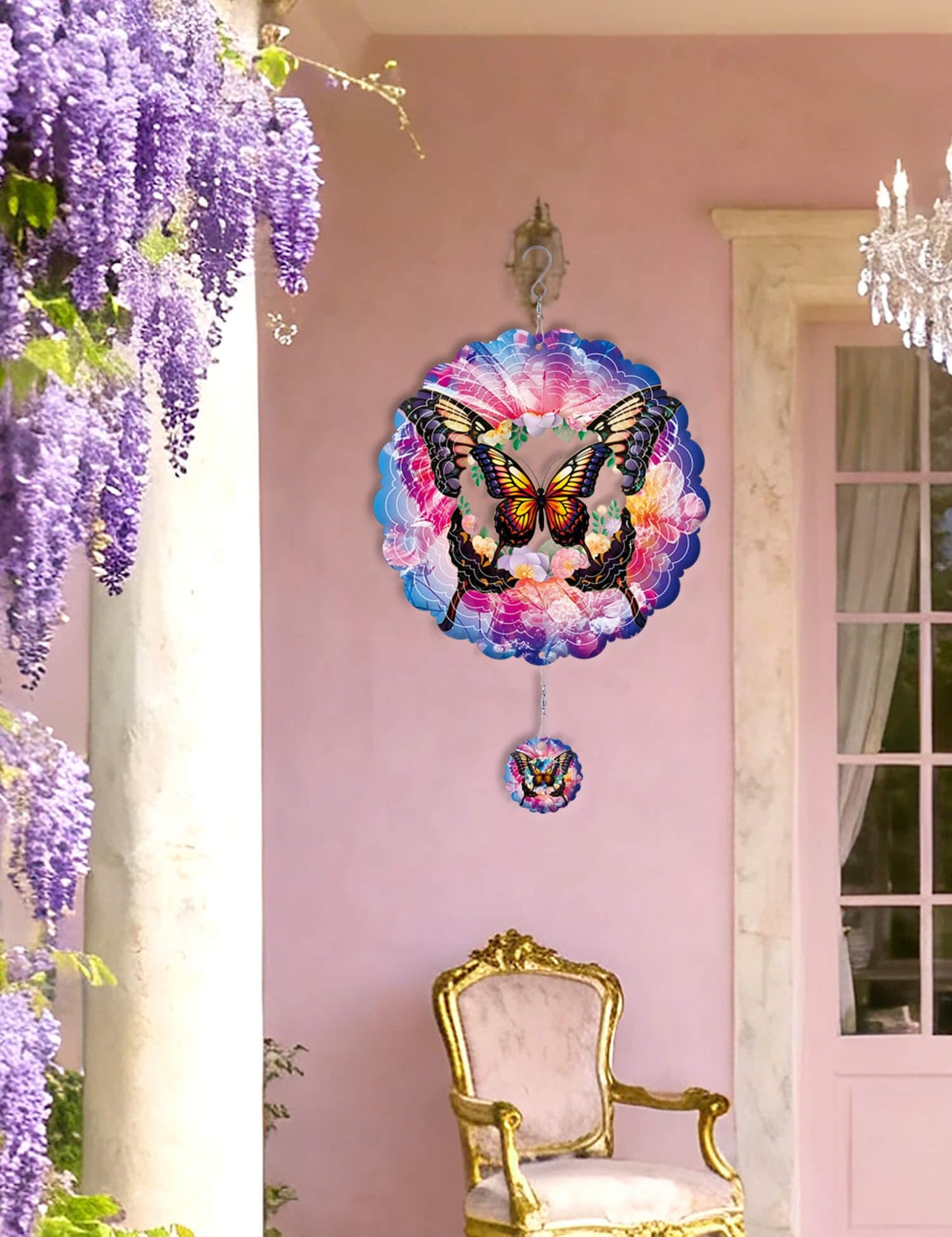Wind Spinner Butterfly - 12In Laser Cut Stainless Steel Wind Spinners Outdoor, 3D Kinetic Hanging Sculpture, Rustproof Metal Garden Decor Yard Art, Unique Gift for Women, Men, Holidays