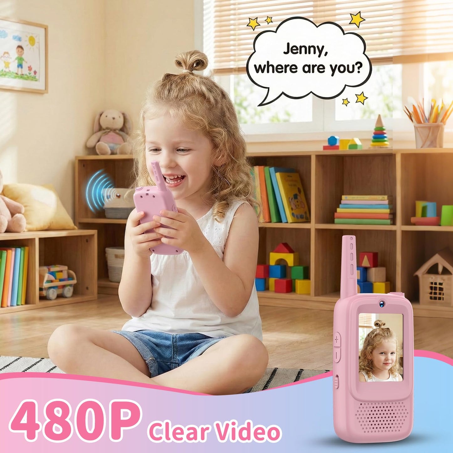Video Walkie Talkies for Kids, 2 Pack Rechargeable Long Range Walkie-Talkie with HD Camera, Birthday Gift Toys for Girls Boys Ages 3-12 Indoor Outdoor Toys for Family Games, Camping, Hiking, Pink