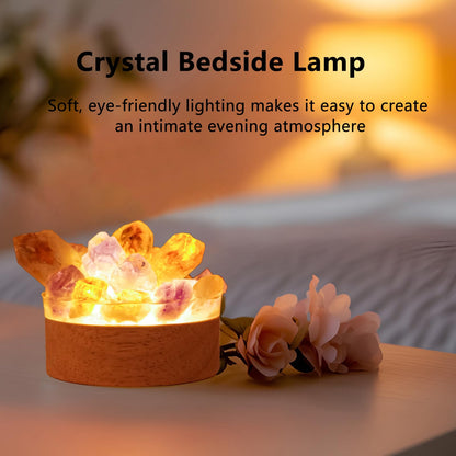 Runyangshi Natural Crystal Night Lamp Bedroom Bedside Sleep Night Light Citrine Amethyst Healing Crystal Gemstone Quartz Ambient Light USB Powered Night Decoration Desktop Ornament for Home Decor Gift
