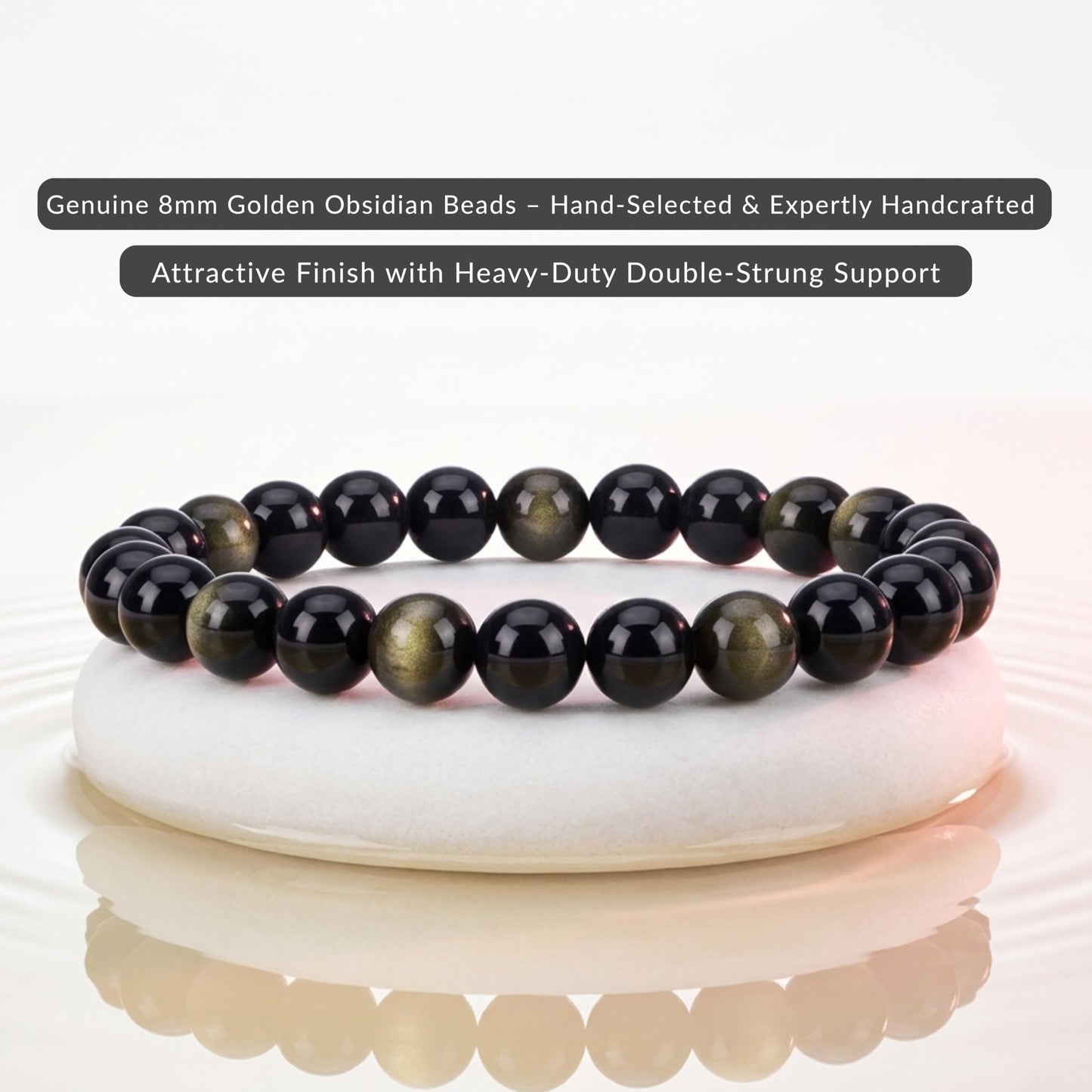 Cherry Tree Collection Golden Obsidian Beaded Bracelet – Genuine 8mm Gemstone Stretch Bracelet for Men & Women – Handmade Crystal Bracelet - (Golden Obsidian - S)