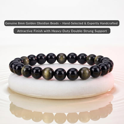 Cherry Tree Collection Golden Obsidian Beaded Bracelet – Genuine 8mm Gemstone Stretch Bracelet for Men & Women – Handmade Crystal Bracelet - (Golden Obsidian - S)