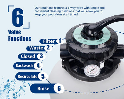 CHOOSMO 10" Sand Pool Filter System with 6 Way Valve and 2220GPH Pool Pump for Above Ground Pools Easy to Use for Water Circulation