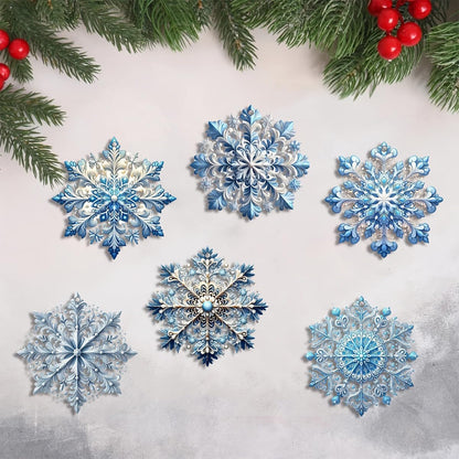 12Pcs Christmas Tree Decorations Christmas Snowflake Wooden Ornaments Christmas Decor Creative Blue Snowflake Christmas Ornaments for Tree Winter Home Decoration Holiday Party DIY Crafts