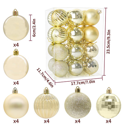 24ct Christmas Balls Ornaments, 2.36 Inch Christmas Tree Balls Ornaments, Decorative Baubles Decorations for Xmas Tree Decor Holiday Party, Champagne