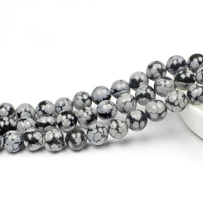 MJDCB Snowflake Obsidian Beads Round Natural Stone Beads for Jewelry Making DIY Bracelet (8mm)