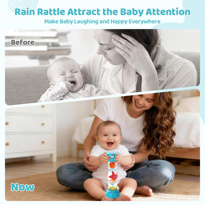 Montessori Baby Toys for 6-12 Months 1 Year Old,Rain Stick Baby Rattle Shaker Infant Sound Toy 9.8” Rainmaker Musical Sensory Toys for 6 7 8 9 10 Months Newborn Toddlers Gifts-Blue