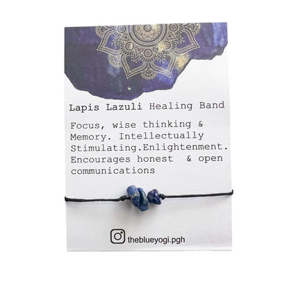 The Blue Yogi Lapis Lazuli Healing Bracelet/Anklet Adjustable Spiritual Crystal Jewelry with Affirmation Card, Handmade Protection Cord Band