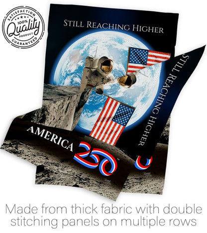 America 250 Flag Astronaut Milestone Embroidered American Flags for Outside House Applique Tapestry Pack Official Licensed Merchandise Wall Decor Canvas Moon Landing Banner USA 250th Anniversary