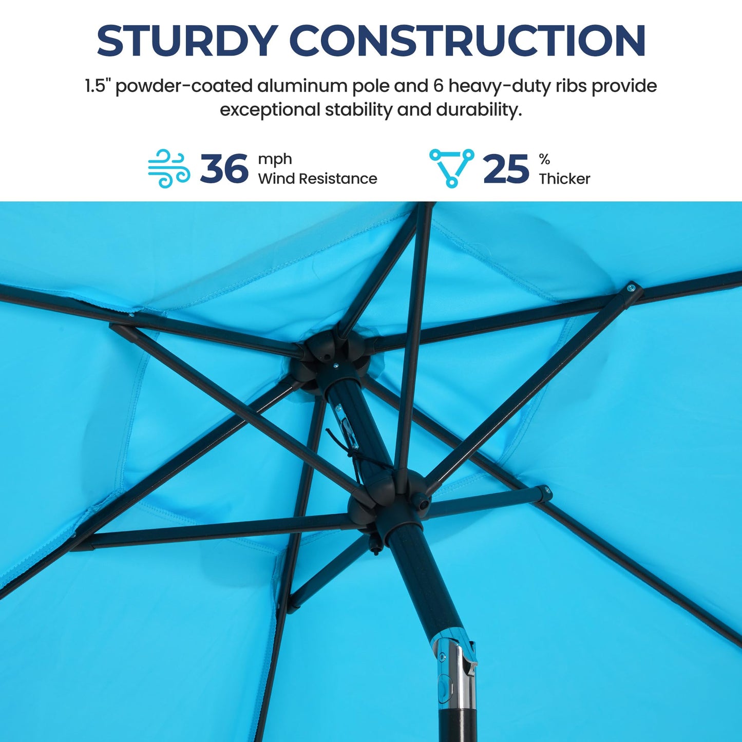 Wisteria Lane Outdoor Patio Umbrella, Market Umbrella, Large Outdoor Umbrella, Metal Pole Umbrella with Push Button Tilt and Crank, Polyester Canopy, Light Blue
