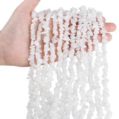 Natural Chip Stone Beads 450pcs White Jade Chips 5-8mm Genuine Real Irregular Healing Crystal Rocks Hole Drilled DIY Loose Gemstone Beads for Jewelry Making Bracelet Earrings Necklace Crafting