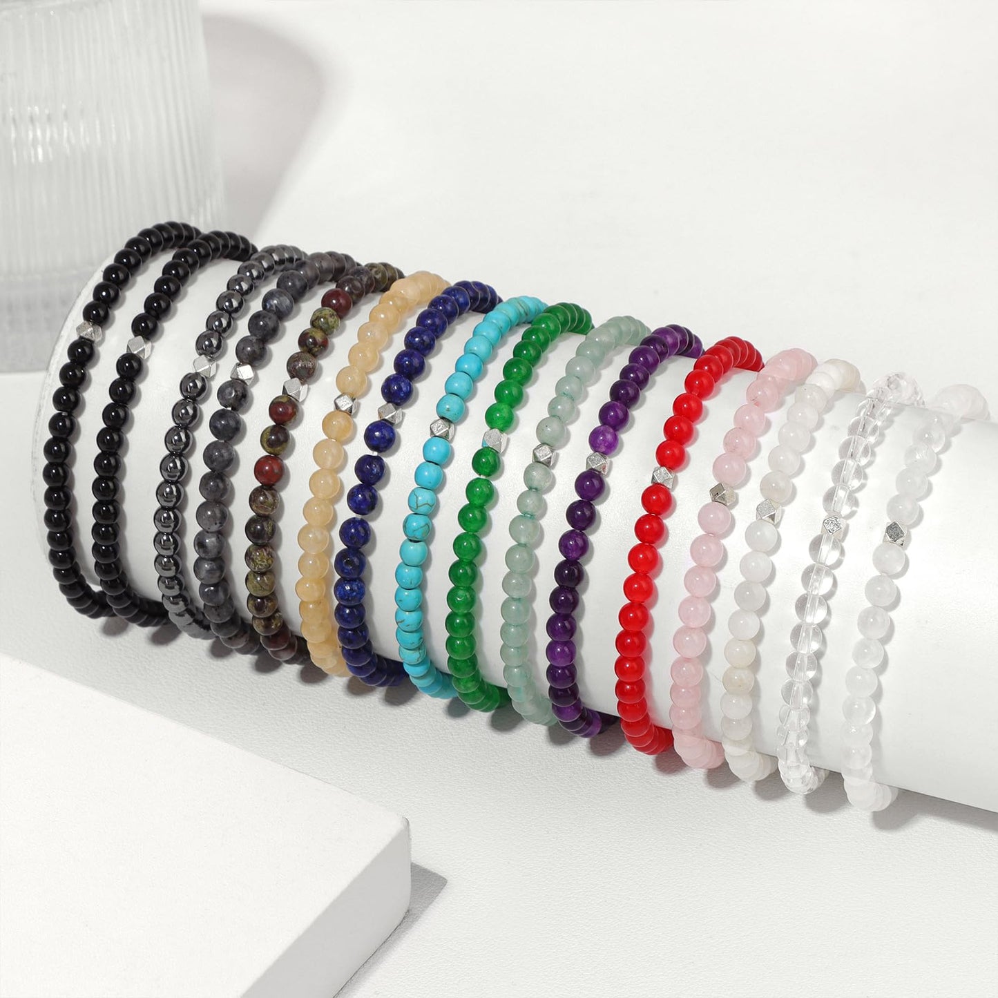 Raicegs 4MM Clear Quartz Beaded Bracelets Healing Crystal Bracelet for Women Men Natural Stone Handmade Stretch Bracelet Reiki Spiritual Jewelry