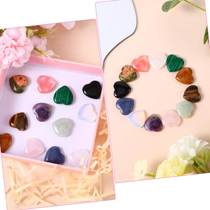 Qianyu 12pcs 0.8 Inches Hearts Healing Crystal Natural Mini Pocket Palm Thumb Love Gemstones Rose Quartz Polished Carved Spiritual Worry Stone for Meditation Body Chakra Reiki Energy Balancing