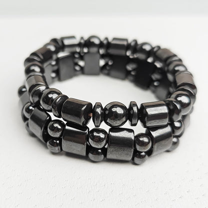 VIKI LYNN 2 Pcs Hematite Magnetic Bracelets for Women and Men Hematite Magnetic Stone Beads Adjustable Magnetic Bracelet Wristband Dainty Jewelry Gift for Mom, Dad, Wife, Friend, Couple