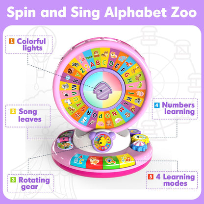 Duchong Learning Toy for 1 2 3 Year Old Girls, Spin and Sing Alphabet Zoo with Sounds, Interactive Educational Toys for Toddlers 1-3, Christmas 1st Birthday Gifts for Baby Girls Boys 9-12-18 Months