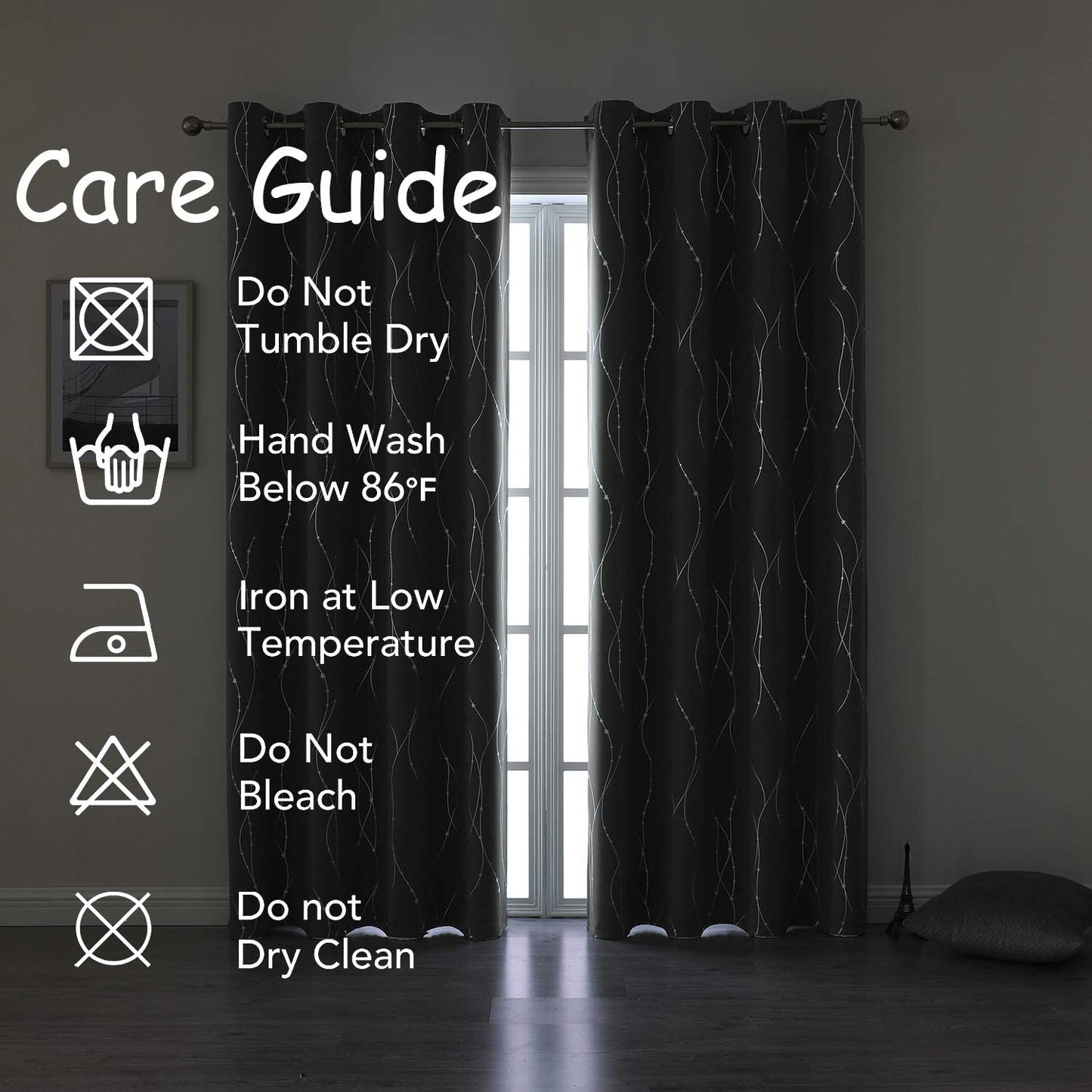 SMILE WEAVER Grey Blackout Curtains for Living Room 63 Inch Long 2 Panels,Room Darkening Curtain-Star Print Design Noise Reducing Thermal Insulated Light Blocking Bedroom Window Drapes