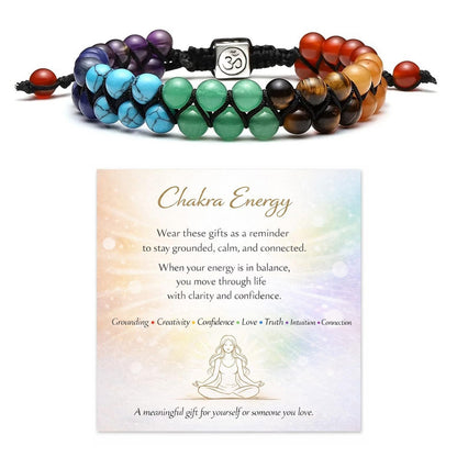Long tiantian 7 Chakra Bracelets for Women Crystals and Healing Stones Jewelry Colorful Beaded Bracelets with a Meaningful Card