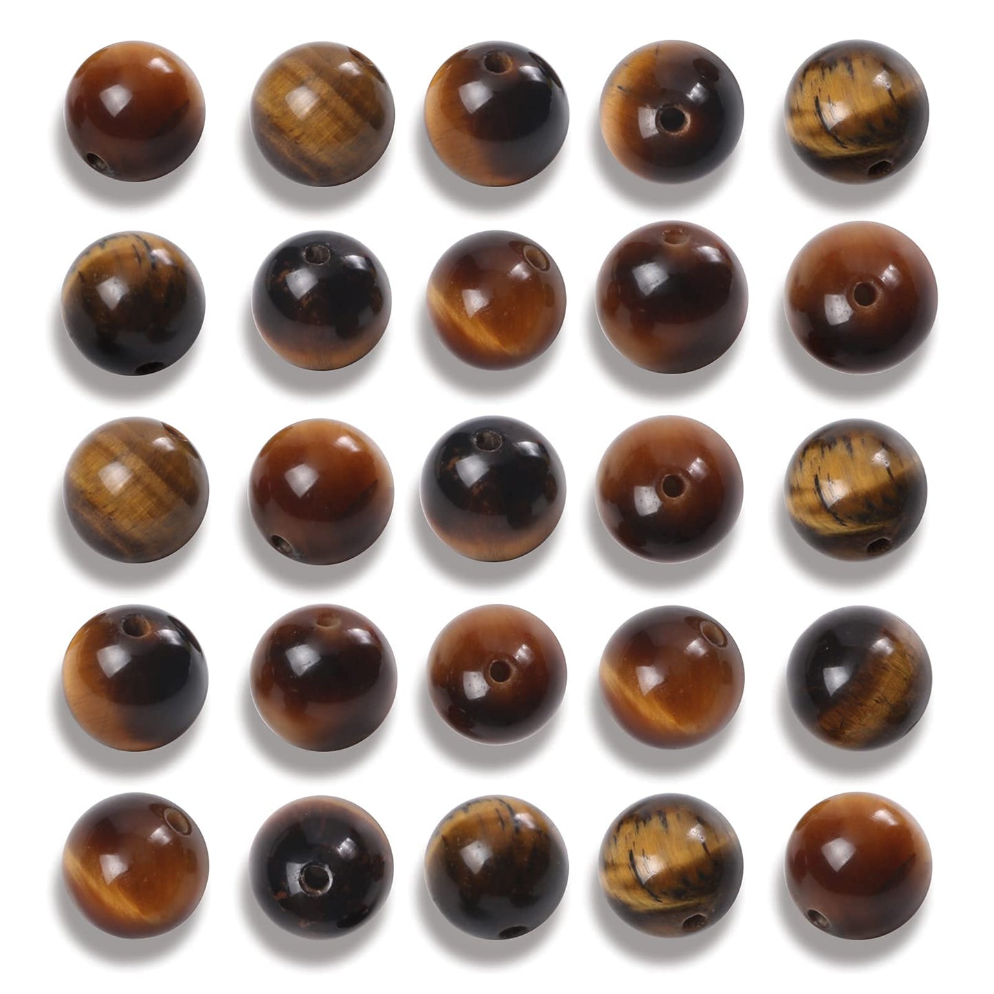 NITOPUPU 100Pcs 10mm Natural Smooth Yellow Tiger Eye Gemstone Beads Round Loose Stone Beads for Jewerly Making with Crystal Stretch Cord