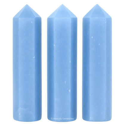 Amazing Gemstone Angelite Crystal Points Bulk Healing Crystals and Stones - Pack of 3 Single Terminated Healing Wand Point Bulk Crystals for Crafts, Crystal Grid, DIY Work - Premium Crystals