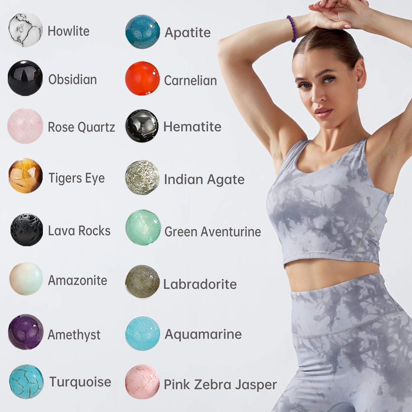 MEDOJO 16 Pcs Crystal Stone Bracelets Set for Women Men Semi-Precious Gemstones 8mm Round Beads Bracelet Crystal Stone Stretch Bracelets Jewelry