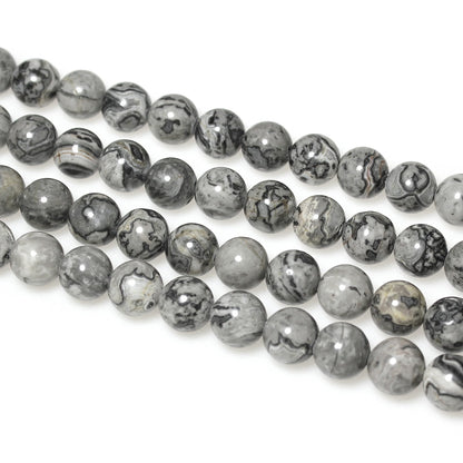 MJDCB AAA Natural Map Stone Beads Gray Picasso Stone Beads for DIY Bracelet Making 15" (6mm)