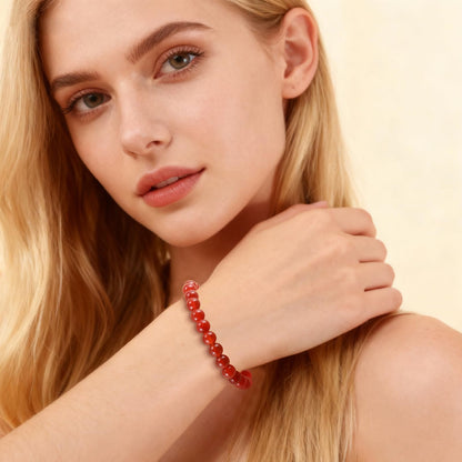 Aluckiss 8mm Red Agate Bracelets for Women Men Natural Agates Round Beaded Stone Healing Bracelet Stretch Elastic Handmade Polished Gemstone Beads Bracelet