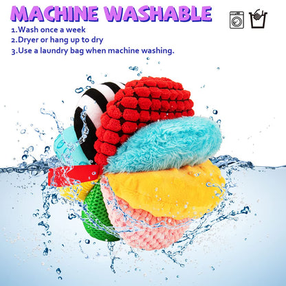 8-in-1 Sensory Balls for Infant Toddlers,Rainbow Fabric Baby Toy for Sensory Development,Montessori Toys for Babies 6-12 Months,8 Different Sensory Tactile Textures with Crinkle Rattle Squeakers