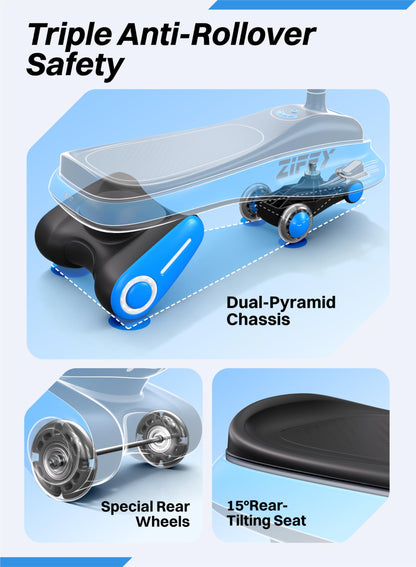 JOVA ZIFFY 45W 5.5A Light-Up Electric Wiggle Car with Pedal, Rechargeable Battery, 2-in-1 Swing Car, 2 Speed Ride-On Toy, Anti-Rollover, Flashing Wheels for Ages 3+ (Up to 110 lbs)