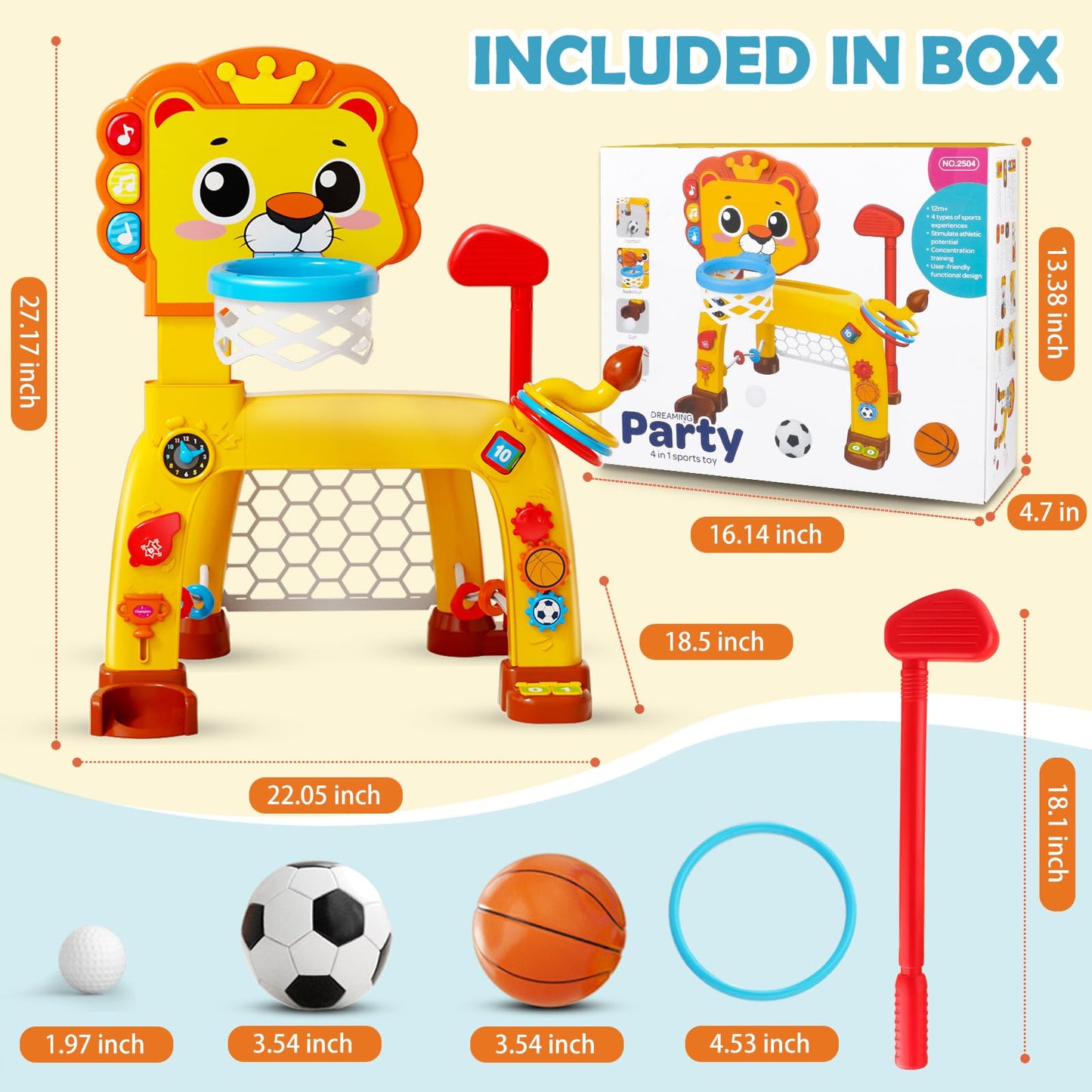 OWNONE 1 4 in 1 Toddler Basketball Hoop & Soccer Goal, Gift for Boys Girls 1 2 3 Years Old, Kids Sports Toys with Lights Sounds Music, Baby Toys for 12-18 Months, Christmas Birthday Gift for Age 1-3