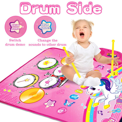 Toys for 1 Year Old Girl Gifts: Baby Music Mat Toddler Toys Age 1-2 - 3 in 1 Piano Drum Animal Touch Unicorn Toy - Infant Musical Toy 12-18 Months Babies Birthday Easter Gifts for 1 2 3 Year Old Girls