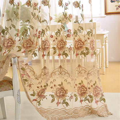 WPKIRA Delicate European Embroidered Floral Sheer Curtains Rod Pocket Royal Romantic Window Treatment Voile Curtain for Bedroom/Villa Natural Light Flow Luxury Tulle Curtain 1 Panel W40 x L84 inch