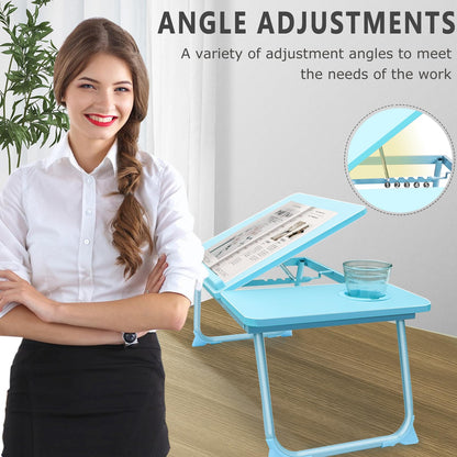Laptop Desk for Bed Couch,Lap Desk for Laptop,Portable Laptop Stand for Desk,Small Adjustable Laptop Desk,Foldable Bed Table for Laptops and Writing, Bed Tray Table with Cup Holder(Blue)