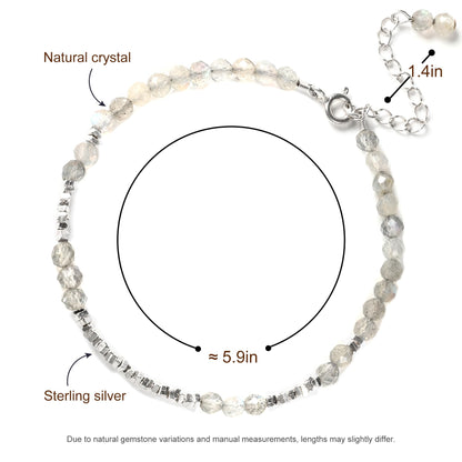 TAGREVO Natural Moonstone Crystal Cut Bead Bracelet, 925 Silver Faceted Gemstone Jewelry for Women, Handmade Chakra Design Gift for Birthday Christmas Daily Wear