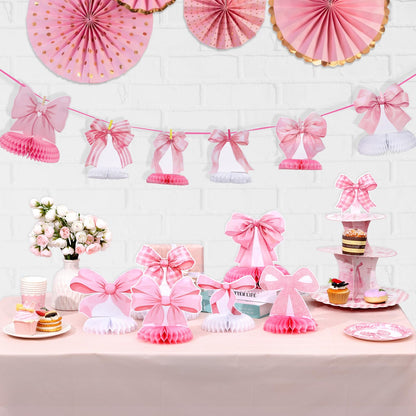 12 Pcs Pink Bow Party Honeycomb Centerpieces Pink Bow Table Centerpieces Coquette Theme Birthday Decorations Bow Party Decorations for Birthday Bachelorette Wedding Mothers Day Party Supplies