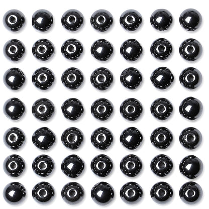 QINJIEJIE 100PCS Black Hematite Beads 8mm Natural Stone Beads Round Loose Gemstone Bead for Bracelet Beading Crystal Jewelry Making DIY Necklace Earrings 0.32"
