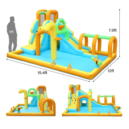 JOYMOR 10-in-1 Inflatable Water Slide Bounce House w/Water Bucket, Tunnel, Water Cannon, Basketball Hoop, 1min Blow Up Water Slide (Include Air Blower), Backyard Water Slide Park for Ages 3-10Y