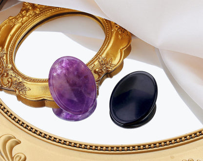 QINJIEJIE 2PCS Thumb Worry Stone for Anxiety Healing Crystals Amethyst Black Obsidian Hand Carved Oval Palm Pocket Stones Meditation Crystal Reiki Relax Stone Anxiety Relief Items Gifts for Women