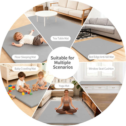 LevNubis PU Leather Baby Play Mat for Floor, 47"×47" Playpen Mat, 1.3" Thick Elasti-Foam, Non-Slip Crawling Mat for Tummy Time, Waterproof & Wipe-Clean Playmat for Toddler,Infant, Kids (Grey）