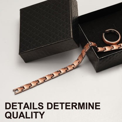 Aojudic Magnetic Copper Bracelet for Women - 99.99% Pure Solid Cuff with Neodymium Magnets, Pain Relief & Improved Circulation, Premium Wellness Jewelry with Free Copper Ring