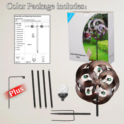 HDNICEZM Solar Wind Spinner Improved 360 Degrees Swivel Multi-Color LED Lighting Glass Ball with Kinetic Wind Spinner Vertical Metal Sculpture Stake Construction for Outdoor Yard Lawn & Garden.