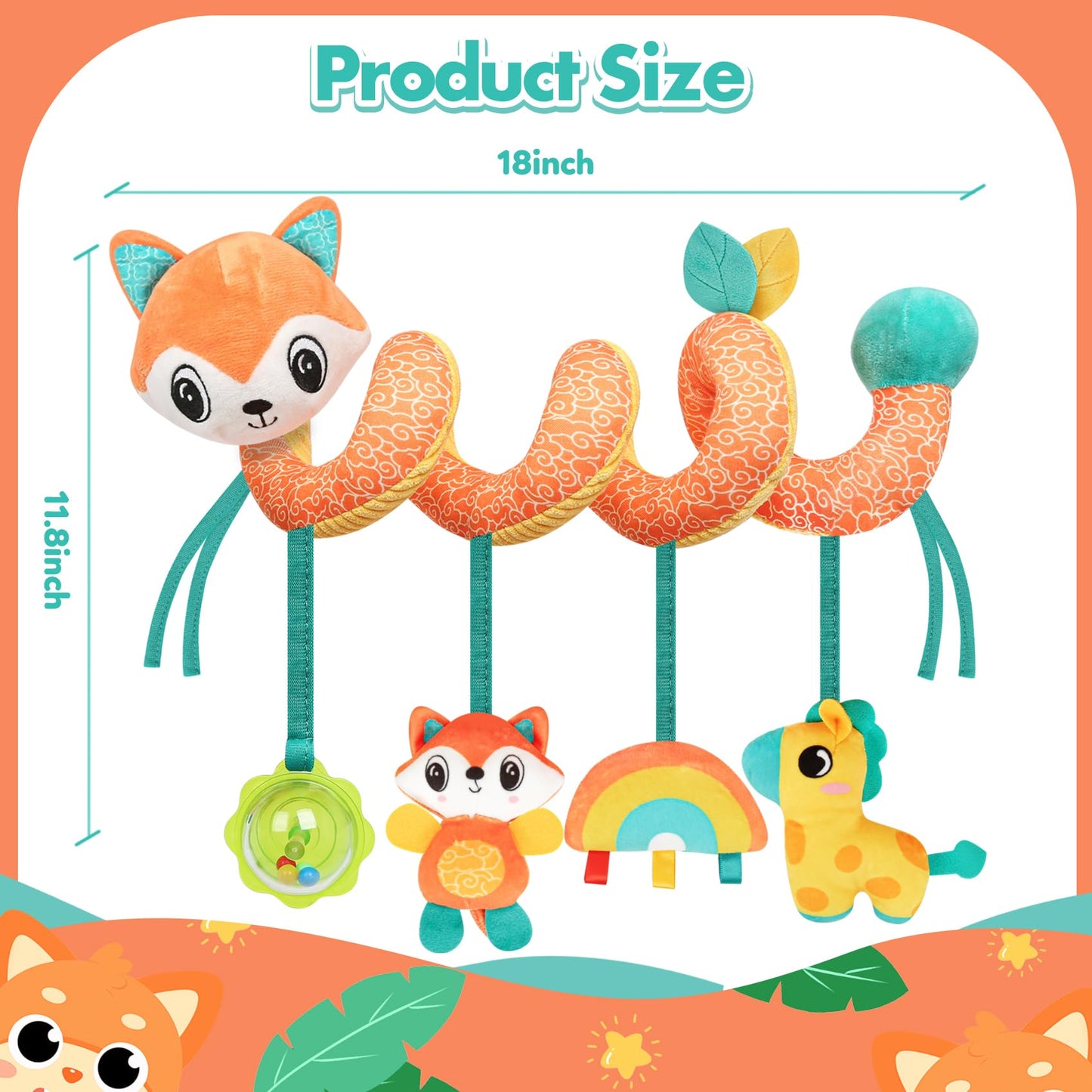 GKDOMS Baby Car Seat Toys Activity Stroller Toy for Boys Girls 0 3 6 9 10 12 Months, Spiral Hanging Plush Toys, Baby Shower Thank You Gifts