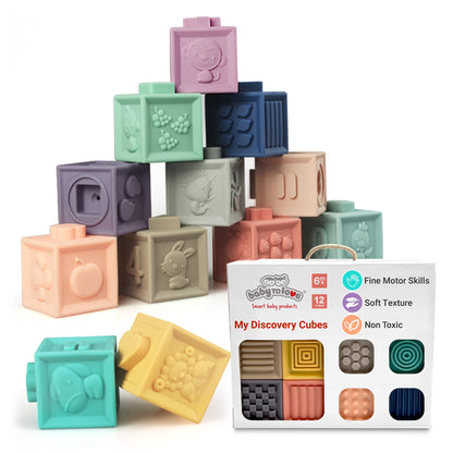 BabyToLove Discovery Cubes | Montessori Baby Blocks for Sensory & Motor Skill Development | Soft Stacking Blocks for Babies & Toddlers | Learning Toy | 12 Fun Shapes