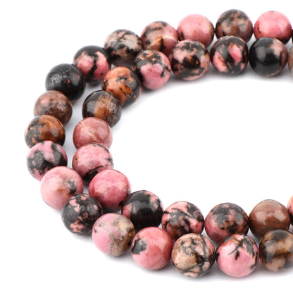 Bymitel 90 pcs Natural Genuine Real Round Loose Stone Beads Gemstone Spacers for Charm DIY Jewelry Making 15.5" per Strand 4mm (Red Black Rhodonite, 4mm)