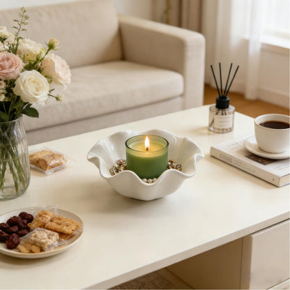 BROSEBEAQ Small Jewelry Tray, Ceramic Lotus Ring Dish, 3.5", White, Vanity Ring Holder, Trinket Dish (White)
