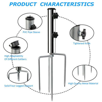weallbuy Removable Portable Umbrella Base, Beach Umbrella Sand Anchor with 4 Legs, Adjustable Heavy-Duty Metal Sun Holder, Outdoor Parasol Stand for Beach, Grass, and Sand