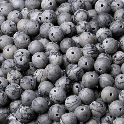 LAIDANLA Map Jasper 8mm Natural Stone Beads Round Loose Gemstone Stone Beads for DIY Bracelet Necklace Earrings Jewelry Making Polishing Genuine Real Beading Crystal 96PCS 2 Strand 32"