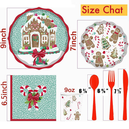 PAMMYAN Gingerbread House Paper Plates, 25 Set for kids Xmas Man Paper Plates, Perfect for School Gingerbread Party Christmas Winter Holiday Favor Supply Party