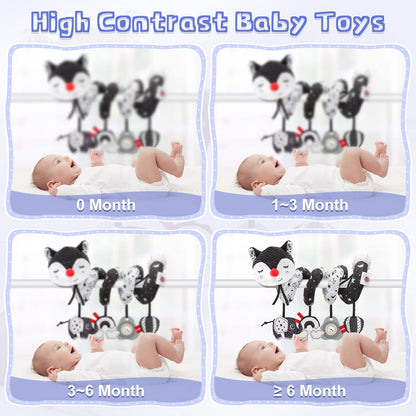 FPVERA Car Seat and Stroller Toys - Black and White Car Seat Toy High Contrast Baby Toys, Baby Plush Spiral Activity Toy for Crib Mobile, Newborn Sensory Toy Best Gift for 0 3 6 9 12 Months Infants