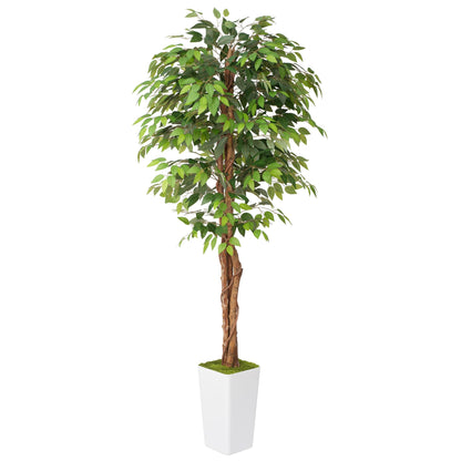 Waoops Artificial 7Ft Ficus Silk Tree with Tall Planter - Faux Plants Indoor with Natural Wood Trunk - Large Tall Fake Plants for Home Office Living Room Patio Decor
